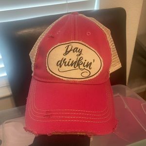 “ Day Drinkin’ “ trucker style snap back hat adorable pink color.
